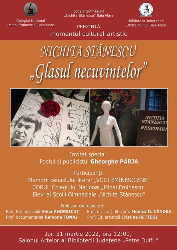 Afis Nichita Stanescu – Glasul necuvintelor, 31-03-2022