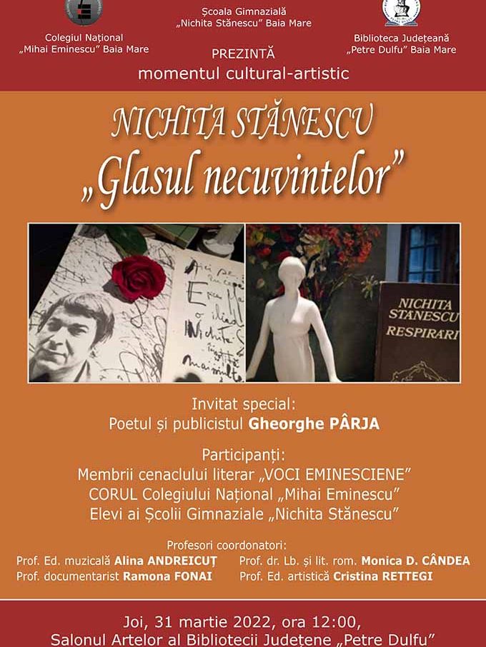 Afis Nichita Stanescu – Glasul necuvintelor, 31-03-2022