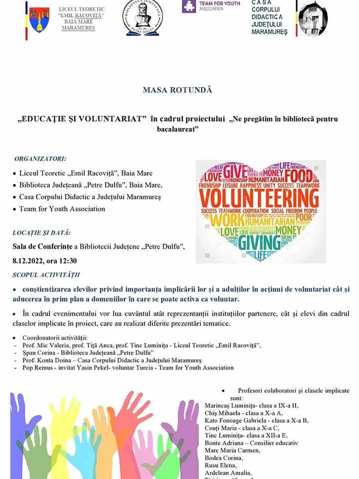 „Educație și voluntariat” la Bibioteca Judeţeană Petre Dulfu – 08-12-22