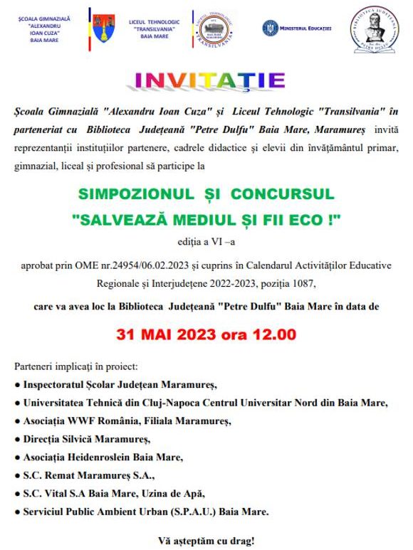 Simpozionul și concursul „Salvează mediul și fii eco”, ediția a VI-a.