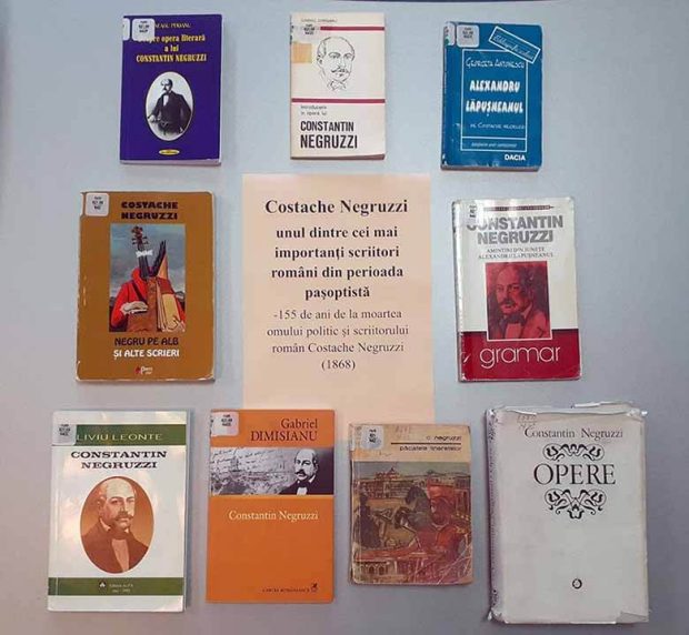 Vitrină de carte – 155 de ani de la moartea scriitorului român Costache Negruzzi (1868) – BJPD 24-08-23
