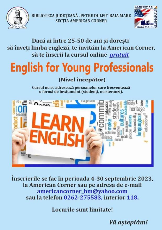 Curs online gratuit de limba engleză la American Corner Baia Mare – BJPD-05-09-23