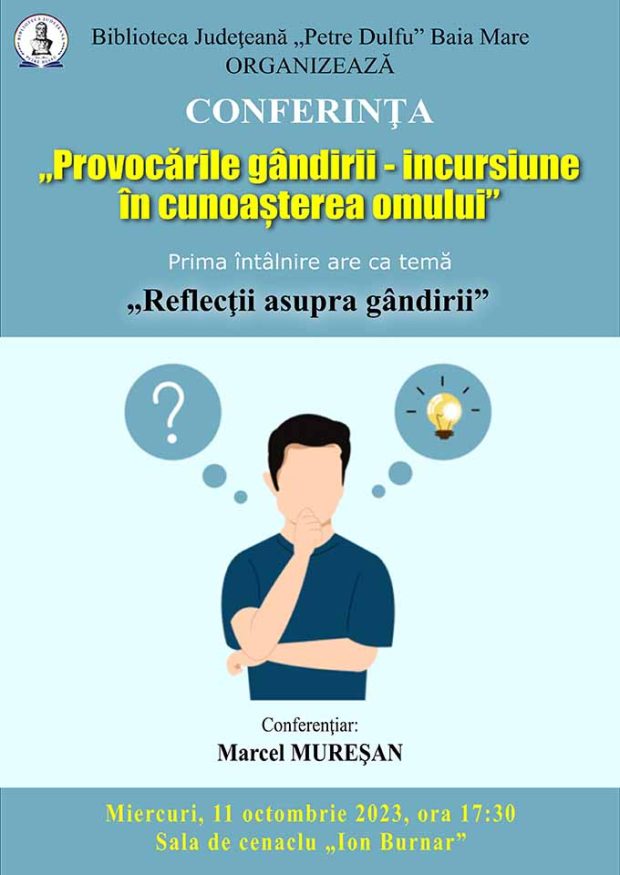 Afis Conferinta Provocarile gandirii_Marcel Muresan – BJPD 11-10-23