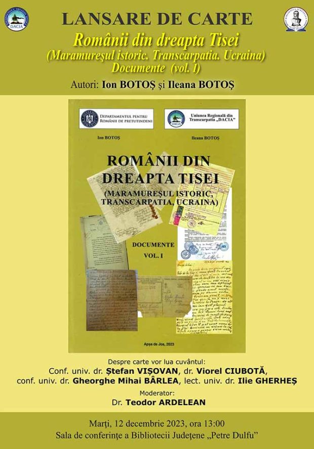 Afis Lansare de carte Românii din dreapta Tisei – Ion și Ileana Botoș