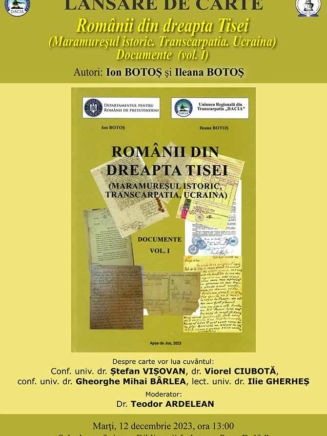 Afis Lansare de carte Românii din dreapta Tisei – Ion și Ileana Botoș