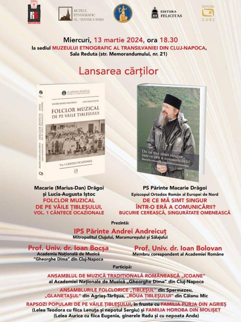 Dublă lansare de carte, semnate de PS Părinte Macarie Drăgoi, la Cluj-Napoca, 13 martie 2024