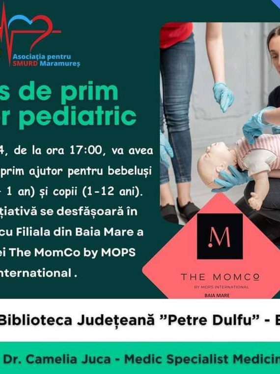 Afiș SMURD Maramureș – Curs de prim ajutor pediatric – BJPD-15-05-2024