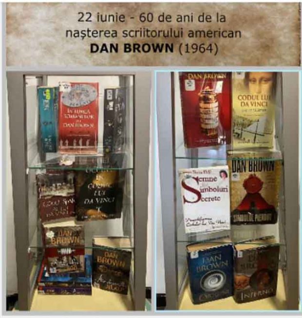 60 de ani de la nașterea scriitorului Dan Brown (1964) – Vitrină de carte la Multiculturalia BJPD 22-06-2024
