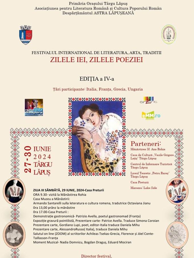 Afiș Festivalul Internațional „Zilele Iei, Zilele Poeziei”, ediția a IV-a, Târgu Lăpuș, 27 – 30 iunie 2024