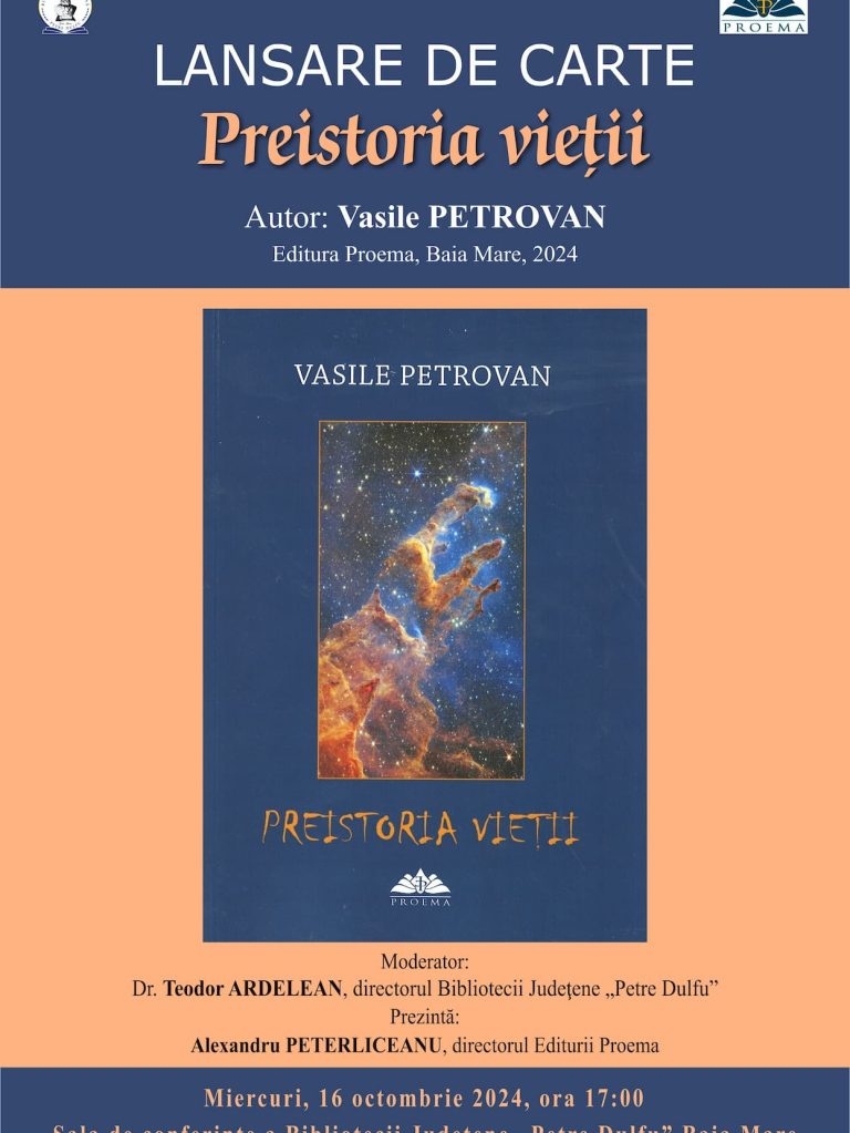 afis lansare Preistoria vietii_Vasile Petrovan