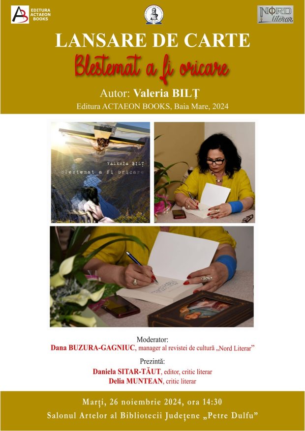 Afis Lansare carte Valeria Bilt – Blestemat a fi oricare_web