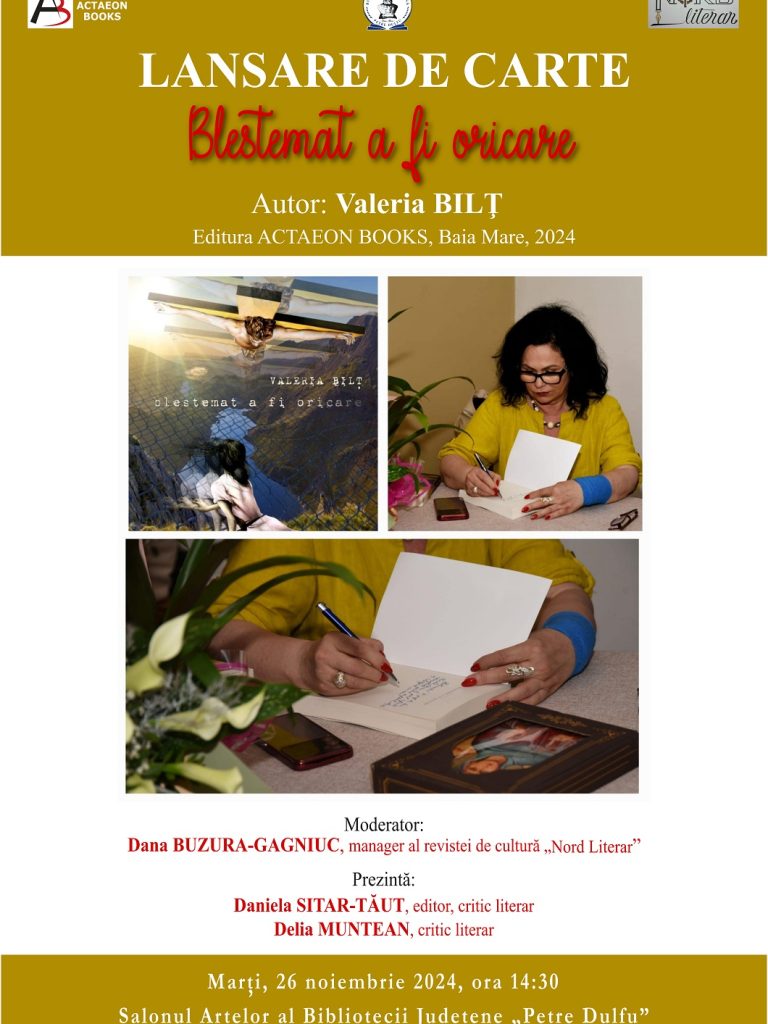 Afis Lansare carte Valeria Bilt – Blestemat a fi oricare_web