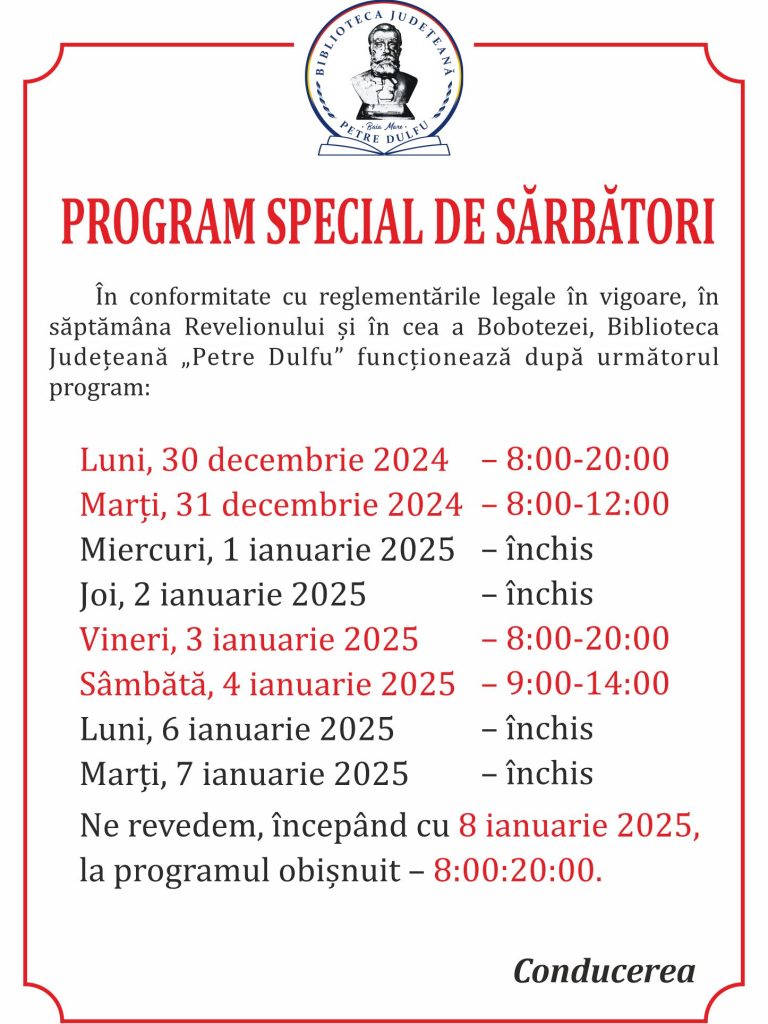 Program Revelion si Boboteaza 2025